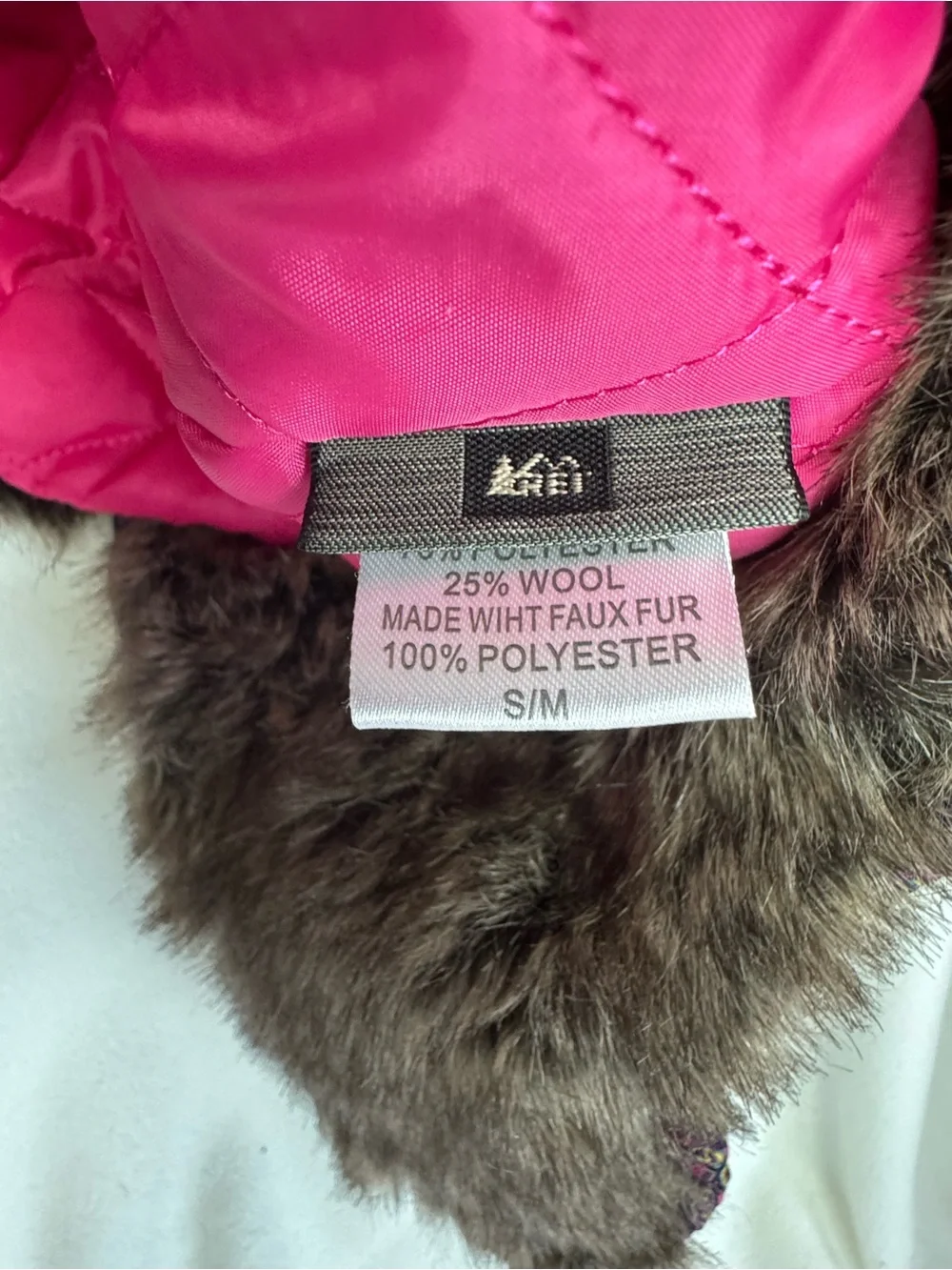 REI Womens S/M Purple Wool Trapper Hat Faux Fur Ear Flap Paisley Y2K Winter